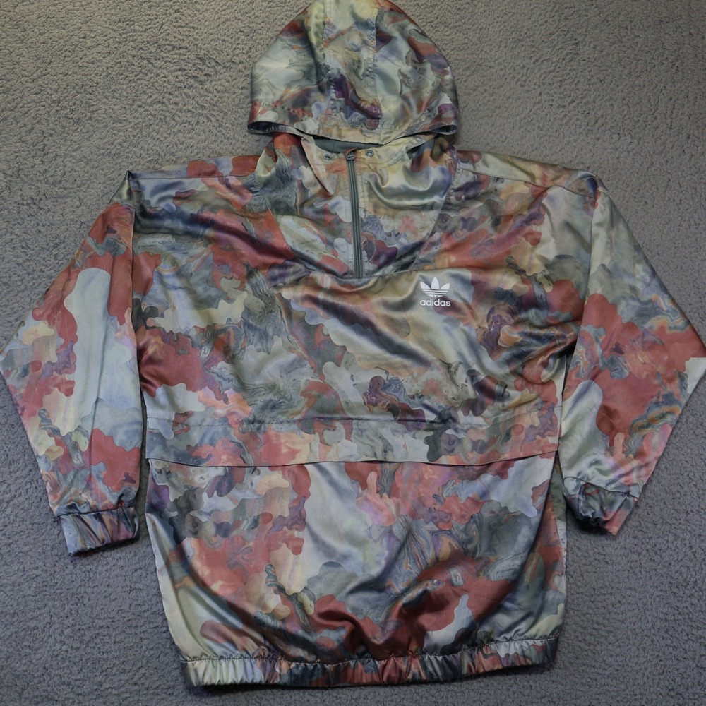 Adidas Originals Mens Abstract Marble Print Half Zip Hooded Windbreaker Jacket